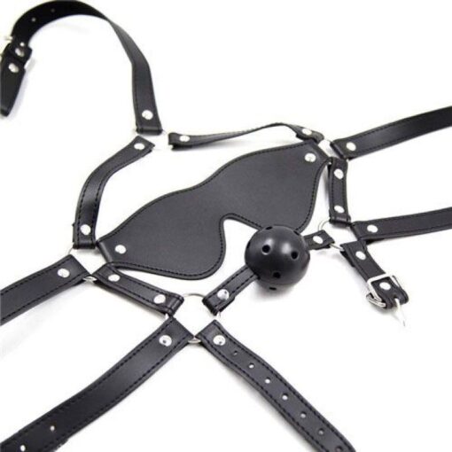 Imbracatura per viso con maschera per occhi e morso total head harness restraint black - obrazek 4