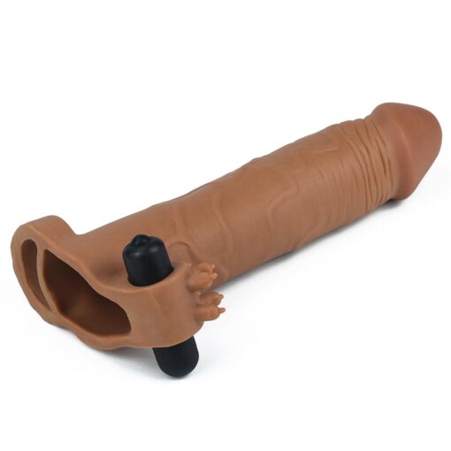 Add 3" pleasure x tender vibrating penis sleeve brown - obrazek 4