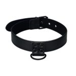 Bondage fetish black matt collar with leash - obrazek 2