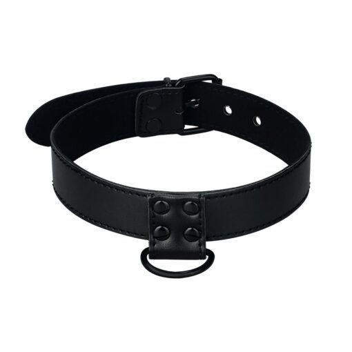 Bondage fetish black matt collar with leash - obrazek 2