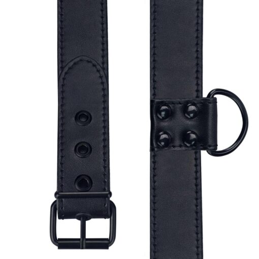 Bondage fetish black matt collar with leash - obrazek 3