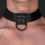 Bondage fetish black matt collar with leash - obrazek 4