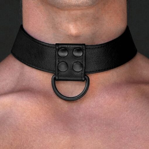 Bondage fetish black matt collar with leash - obrazek 4