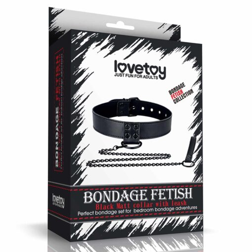 Bondage fetish black matt collar with leash - obrazek 5