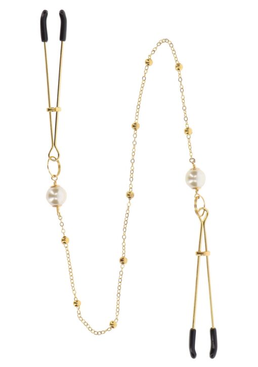 Tweezers pearl & deluxe chain gold - obrazek 3
