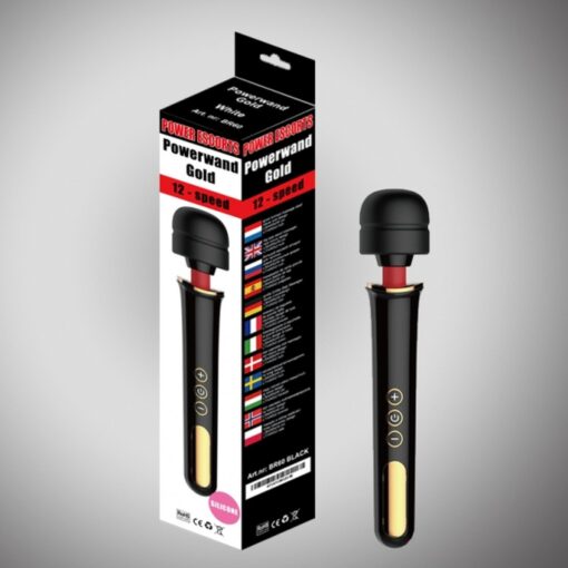 Powerwand gold  black big size wand massager 12 speed rech - obrazek 3