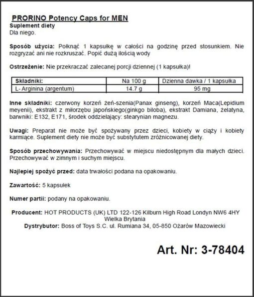 Supl.diety-prorino men- 5pcs black line potency caps - obrazek 2