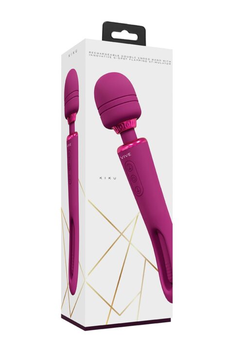Vive - kiku - rechargeable double ended wand with innovative g-spot flapping stimulator - pink - obrazek 3