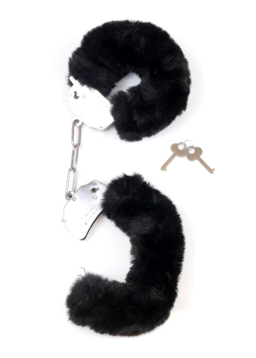 Kajdanki fetish b - series- furry cuffs black - obrazek 3