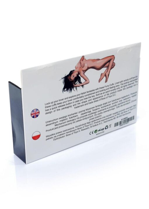 Kajdanki fetish b - series- furry cuffs black - obrazek 6