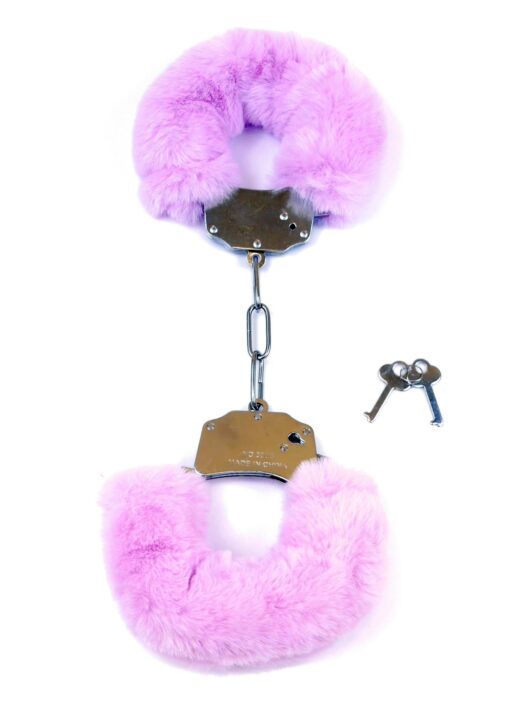 Kajdanki fetish b - series- furry cuffs purple - obrazek 2