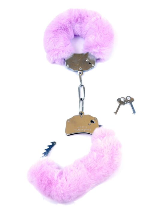 Kajdanki fetish b - series- furry cuffs purple - obrazek 3