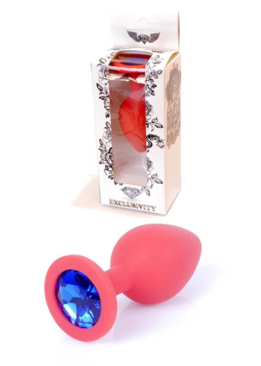 Plug-jewellery red silicon plug medium- blue diamond - obrazek 9