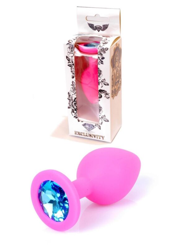 Plug-jewellery pink silicon plug medium- light blue diamond - obrazek 10