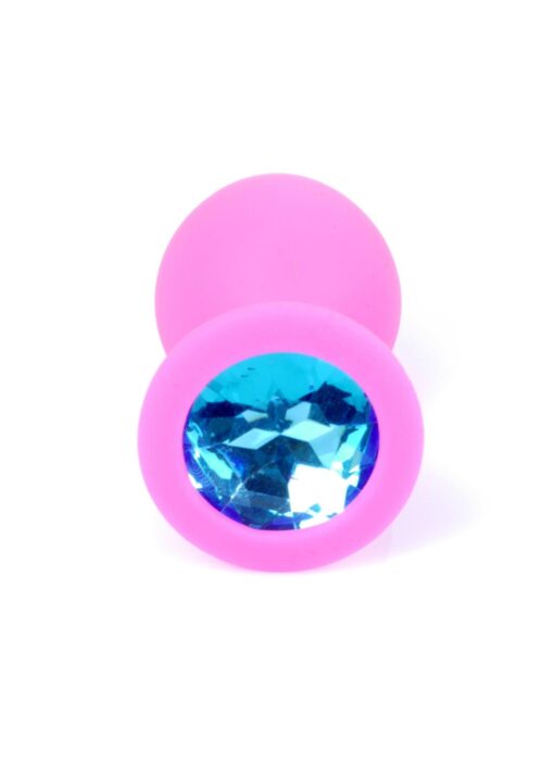 Plug-jewellery pink silicon plug medium- light blue diamond - obrazek 2