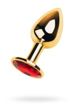 Gold anal plug with gem, red - obrazek 2