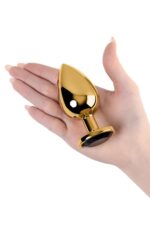 Gold anal plug toyfa metal with pink round-shaped gem - obrazek 5