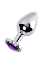 Silver anal plug with purple gem heart-shaped - obrazek 2