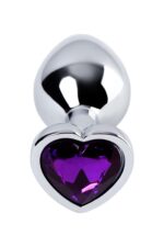 Silver anal plug with purple gem heart-shaped - obrazek 4