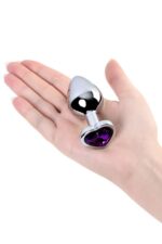 Silver anal plug with purple gem heart-shaped - obrazek 6