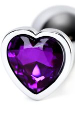 Silver anal plug with purple gem heart-shaped - obrazek 8