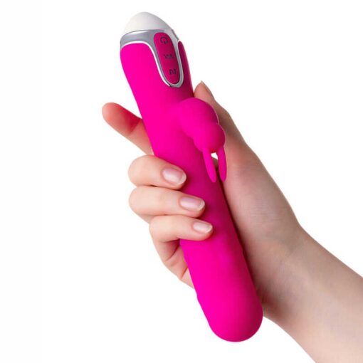 Jos balle, vibrator with clitoral stimulator with moving balls, silicone, pink, 23 cm - obrazek 8