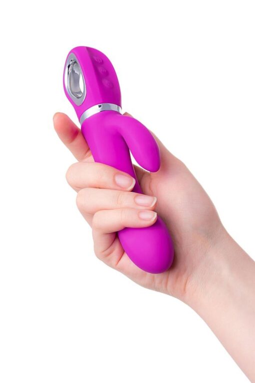 Jos joly, vibrator with clitoral stimulator with wow mode, silicone, fuchsia, 19.6 cm - obrazek 8