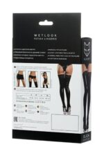 Glossy shiny wetlook stockings with a lace eliza - black s - obrazek 4