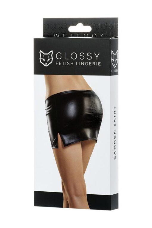 Glossy shiny wetlook skirt camren - black xl - obrazek 4
