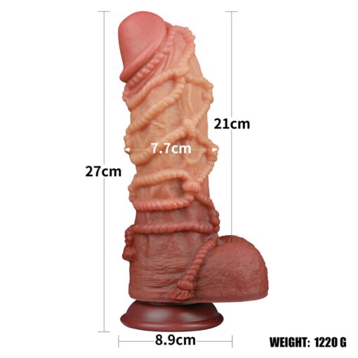 10.5' dual layered platinum silicone cock with rope - obrazek 2