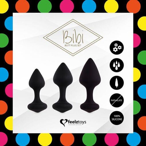 Zestaw korków analnych FeelzToys Bibi – 3 sztuki, czarne - obrazek 3