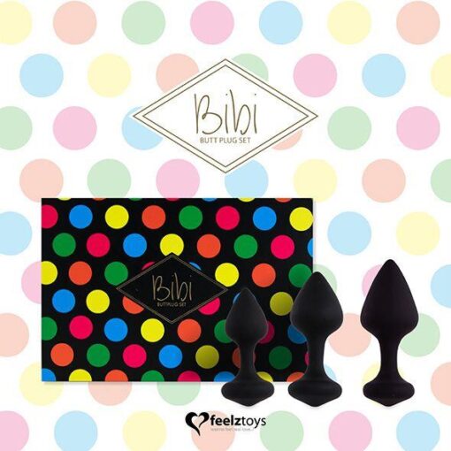 Zestaw korków analnych FeelzToys Bibi – 3 sztuki, czarne - obrazek 4