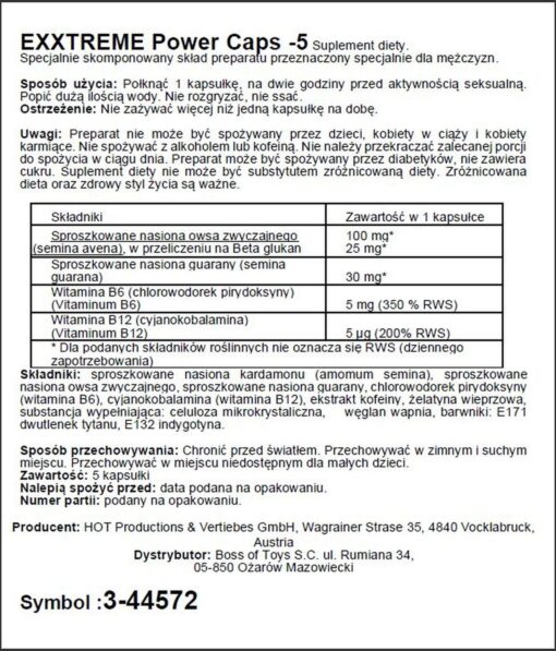 Suplement diety – Exxtreme Power Caps – 5 kapsułek - obrazek 2