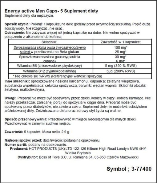 Suplement diety – Men Energy, 5 kapsułek na energię i libido - obrazek 2