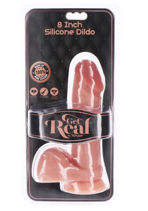 Silicone dildo 8 inch w balls light skin tone - obrazek 2