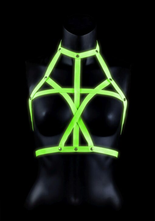 Biustonosz uprząż – świecący, neon zielony/czarny – L/XL - obrazek 2