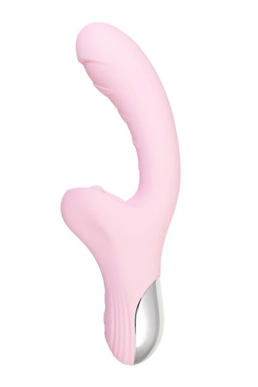 Jos vibrator with clitoral stimulator patti with moving tongue, silicone, red, 24 cm - obrazek 4