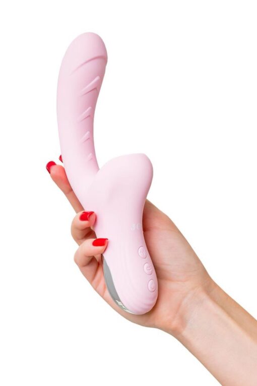 Jos vibrator with clitoral stimulator patti with moving tongue, silicone, red, 24 cm - obrazek 7