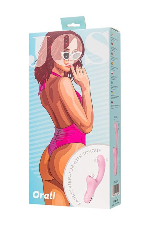 Jos vibrator with clitoral stimulator patti with moving tongue, silicone, red, 24 cm - obrazek 10