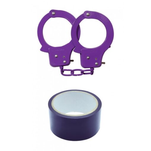 Kajdanki-purple sex extra pvc ribbon and handcuffs - obrazek 3