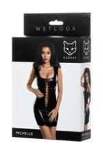 Glossy Dress Michelle – błyszcząca sukienka z koronką, czarna, rozmiar M - obrazek 4