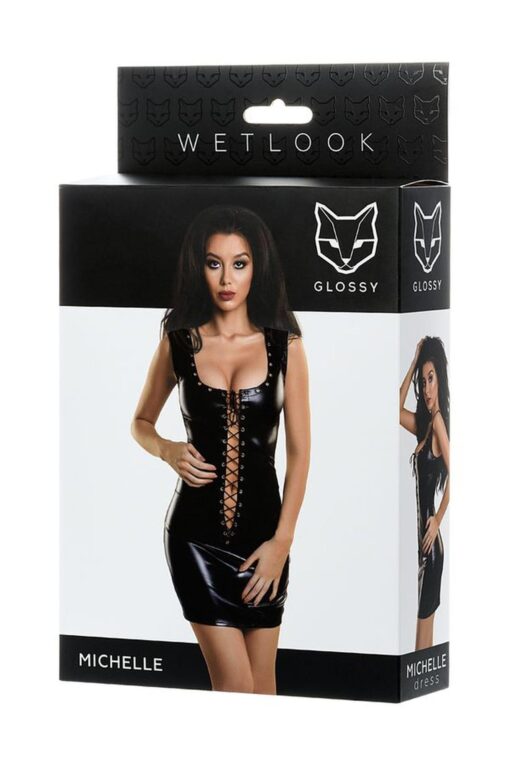 Glossy Dress Michelle – błyszcząca sukienka z koronką, czarna, rozmiar M - obrazek 4