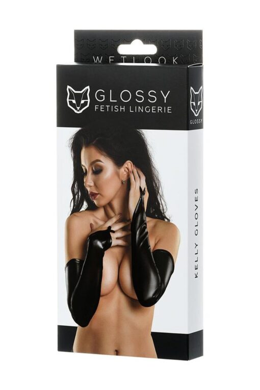 Rękawiczki z połyskiem wetlook – czarne – XL - obrazek 3