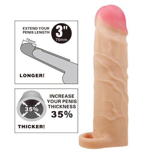 Pretty love – Gerd, cielisty, wydłużenie penisa o 3'' (76 mm) – nakładka wydłużająca penisa - obrazek 2