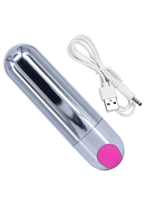 Wibrator – mocny pocisk srebrno-różowy USB 10 funkcji - obrazek 3