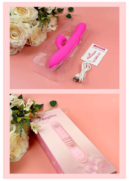 Wibrator – Angelia USB – 3 functions of thrusting / 20 vibrations – pink – wibrator z funkcją posuwistą (3 tryby) i 20 trybami wibracji, kolor różowy - obrazek 4