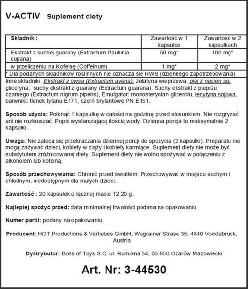 Suplement diety – V-Activ kapsułki dla mężczyzn – 20 szt. na erekcję - obrazek 5