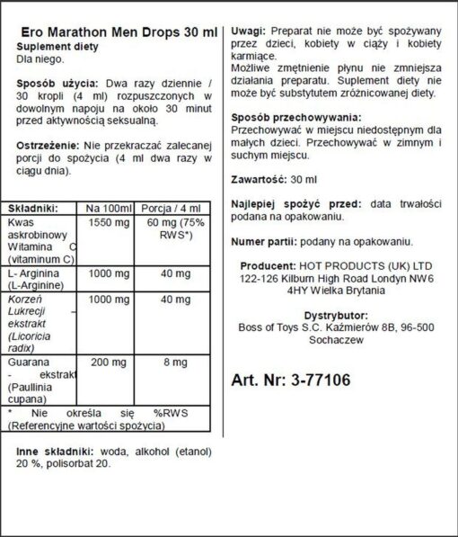 Żel/spray Ero Marathon Men Drops – 30 ml – opóźniający wytrysk - obrazek 2