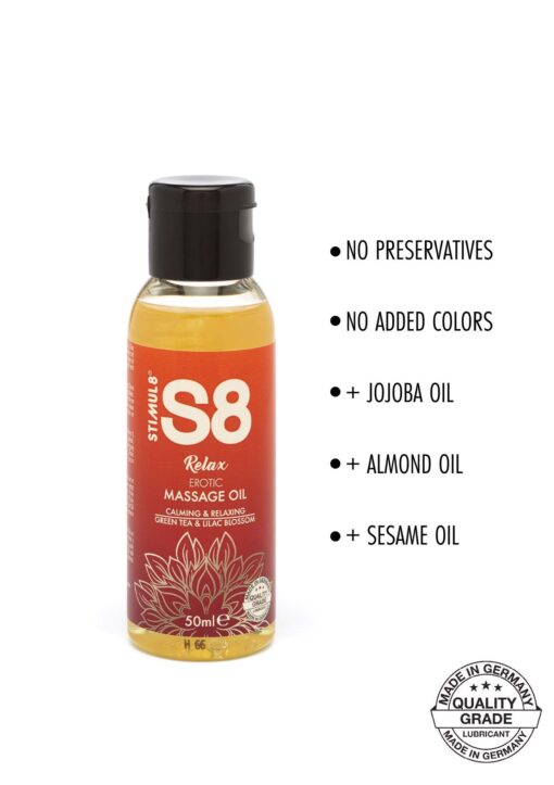 S8 Massage Oil – olejek do masażu – zielona herbata i kwiat bzu – 50 ml - obrazek 2
