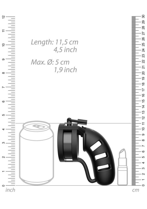 Model 19 – klatka cnoty silikonowa 4,5" z pierścieniem na jądra, czarna - obrazek 5
